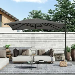 3M Dark Grey Canopy Tilt Garden Roman Umbrella with Cross Base