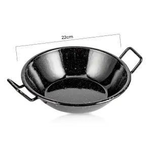 Royalford 22cm Enamel Wok Pan Induction Safe Paella Pan Kadhai Raised Handles