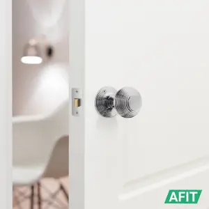 AFIT Beehive Door Knob Set Satin Chrome - 1 Pair of Reeded Mortice Knobs (55mm) & Latch (76mm) for Internal Doors