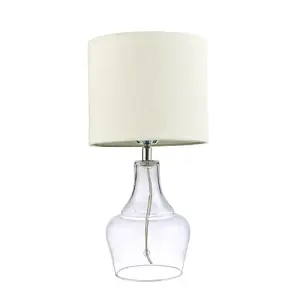 Modern Transparent Glass Lamp with Natural Linen Fabric Shade and Clear Cable