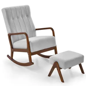 Costway Rocking Chair with Ottoman Upholstered Fabric Tufted Glider Chair & Footrest Set