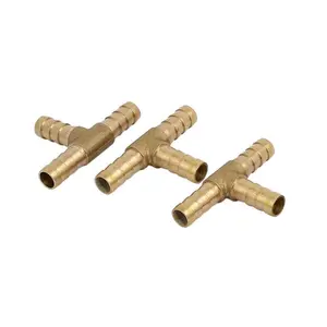 10 mm Brass T Type 3 Way Hose Joiner Barbed Connector Air Fuel Water Pipe Tubing