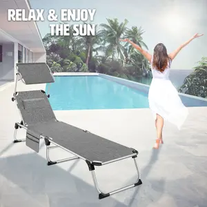 Sun Lounger Aurelie - foldable with headrest, 6 position backrest - mottled grey