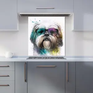 Lhasa Apso Face Glasses Splashart Premium Glass Kitchen Splashback W600mm x H650mm