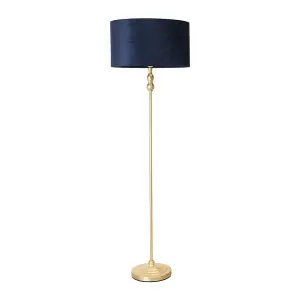 ValueLights Maggie Gold Candlestick Floor Lamp with Navy Blue Velvet Lamp Shade and LED Bulb