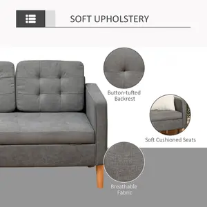 HOMCOM Modern 3-Seater Sofa Button-Tufted Fabric Couch with Storage Chest Rubberwood Legs for Living Room, Grey