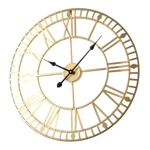 EOS - Skeleton Wall Clock with Roman Numerals - 60x60cm - (Gold)