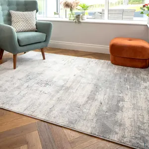 Grey Distressed Multicolour Abstract Area Rug 60x110cm