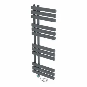 Rinse Bathrooms WiFi Thermostatic Electric Bathroom Heated Towel Rail Radiator with Timer D Shape Tube 1200x450mm Sand Grey