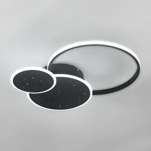 3 Circles Classic Black Finish Starry Sky LED Ceiling Light in White Light for Living Room Dining Room