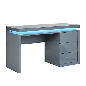 Emerson High Gloss Computer Desk In Grey With LED Lighting