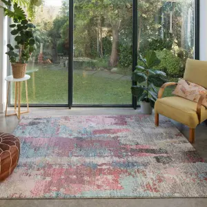 Soft Abstract Distressed Pastel Pink and Blue Fireside Living Area Rug 120cm x 170cm