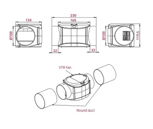 Inline Extractor Fan VTR 100mm with Turbine / Perpendicular