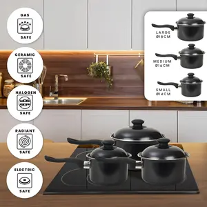 Essentials By ProChef Carbon Steel 3 Piece Pan Set with Lids