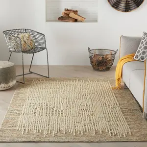 Beige Easy to Clean Abstract Geometrical Handmade Modern Wool Rug for Living Room, Bedroom - 236cm X 297cm