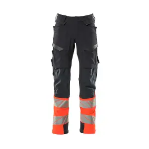 Mascot Accelerate Safe Trousers with Kneepad Pockets - Dark Navy/Hi-Vis Red  (30.5) (Leg Length - Long)