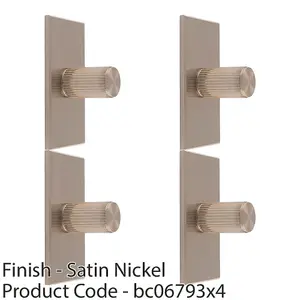 4 PACK - Reeded Cylinder Cabinet Door Knob & Matching Backplate - Satin Nickel 76 x 40mm