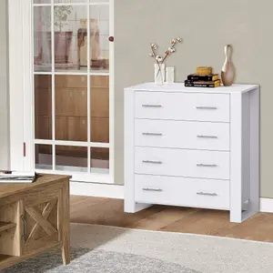 HOMCOM Chest Of 4 Drawers Home Storage Clothes Cabinet Metal Handles Base White