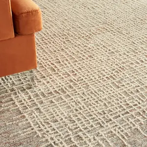 Beige Easy to Clean Abstract Geometrical Handmade Modern Wool Rug for Living Room, Bedroom - 236cm X 297cm