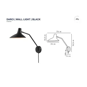 Nordlux DFTP Darci Indoor Bedroom Living Dining Hallway Wall Light In Black (Height) 36.5cm