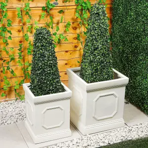 Set of 2 Large Handmade Square Tall Plant Pots - Modern MgO Planters with Drainage Hole for Indoor Outdoor Garden Decoration