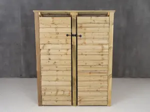 Wooden log store (roof sloping back) with door W-146cm, H-180cm, D-88cm - natural (light green) finish