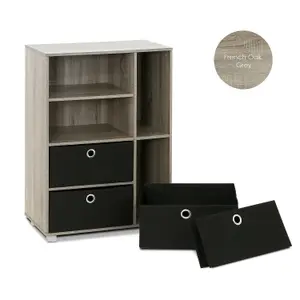 Furinno Andrey Multipurpose Storage Cabinet with Bin Drawers, French Oak Grey