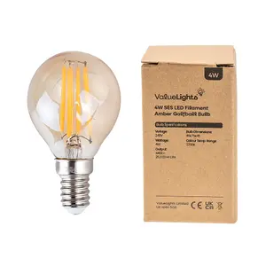 ValueLights Pack of 4 Retro Style 4w LED Filament SES E14 Amber Tinted Golfball Light Bulbs 2700K Warm White