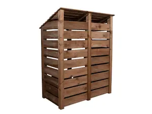 Slatted wooden log store with door and kindling shelf W-146cm, H-180cm, D-88cm - brown finish