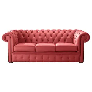 Chesterfield 3 Seater Shelly Crimson Leather Sofa Bespoke In Classic Style