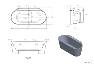 GoodHome Gloss White Back to wall Acrylic D-shaped Double ended Bath (L)1600mm (W)750mm