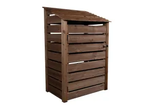 Slatted wooden log store with door and kindling shelf W-119cm, H-180cm, D-88cm - brown finish