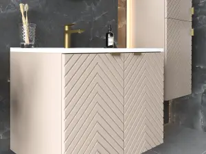 Bathroom Vanity Sink Basin 600mm Modern Wall Hung Cabinet Herringbone Beige Cara