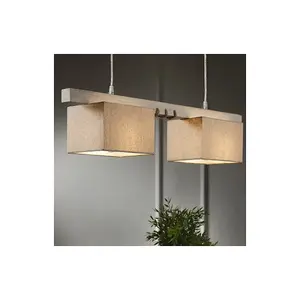 Luminosa Gea Wood Bar Pendant Ceiling Light, Fabric Shade