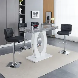 Furniture In Fashion Halo Melange High Gloss Bar Table With 4 Candid Black Stools