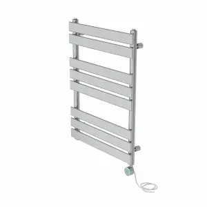 Rinse Bathrooms 800x600mm Chrome Designer Flat Panel Electric Heated Towel Rail Thermostatic Timer Bathroom Towel Radiator 400W