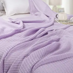 EHC Cotton Soft Hand Woven Reversible Lightweight Lavender Adult Cellular Blanket, Single 180 x 230cm