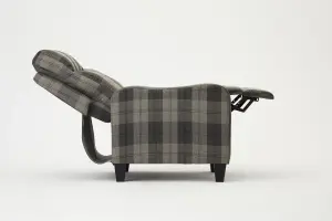 Lennox High Back Recliner Armchair Grey Tartan Chair