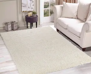 Serdim Rugs Plain Living Room Shaggy Area Rugs Ivory 60x110 cm