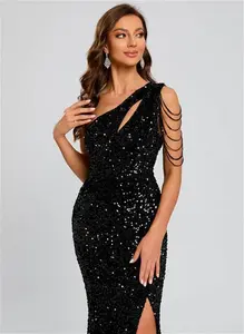 JJ's House Prom Dress Black Sleeveless Long One Shoulder Sheath Sequin 2025