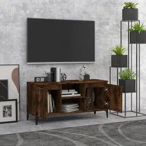 Berkfield TV Cabinet with Metal Legs Smoked Oak 103.5x35x50 cm