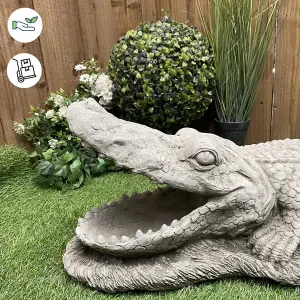 Large Stone Cast Crocodile Ornament with Mouth Open