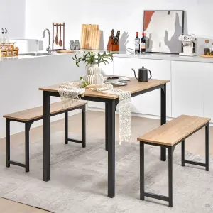 Costway 3 PCS Dining Table Set Space-Saving Kitchen Table Set w/2 Benches