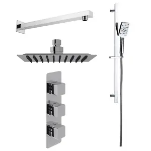 Dezine Cubo Concealed Shower Kit with Slide Rail Kit and Wall Mounted Rain Head, Chrome