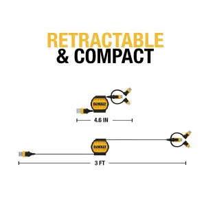 Dewalt Retractable 3ft Apple Android Charger Multi Cable USB Lightenin g Type C