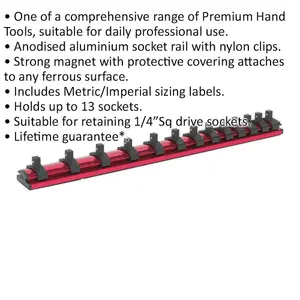 Premium 1/4" Square Drive Bit Holder with 13 Socket Capacity and Magnetic Storage Rail