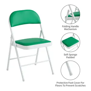 Mcc Direct Set of 4 Folding Dining Chairs Metal Frame Padded Seats Green