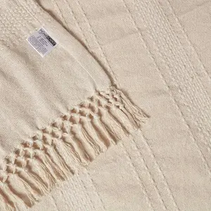 Homescapes Kashi Natural Cotton Throw with Tassels 150 x 200 cm