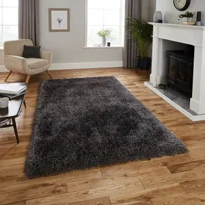 Dark Grey Handmade Modern Plain Shaggy Easy to clean Rug for Bed Room Living Room and Dining Room-60cm X 120cm