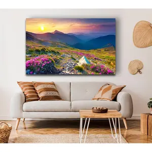 Beautiful Mountain Range And Flowers - Wrapped Canvas Print 35.6cm H x 50.8cm W